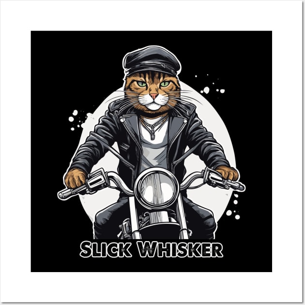 Slick Whisker Biker Cat Wall Art by Kingrocker Clothing